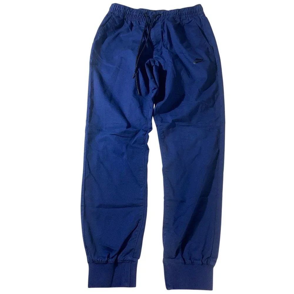 Nike Blue Jogger Pants Men's Medium Elastic Waist Cuffed Ankle Logo Zip‎ Fly
